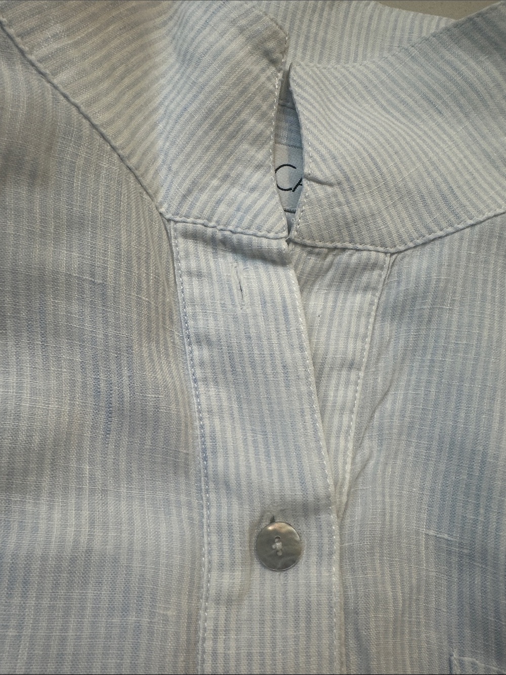Sara Campbell The Daniella Long Linen Tunic Top Light Blue Stripe Sz Medium Chic - Picture 11 of 12
